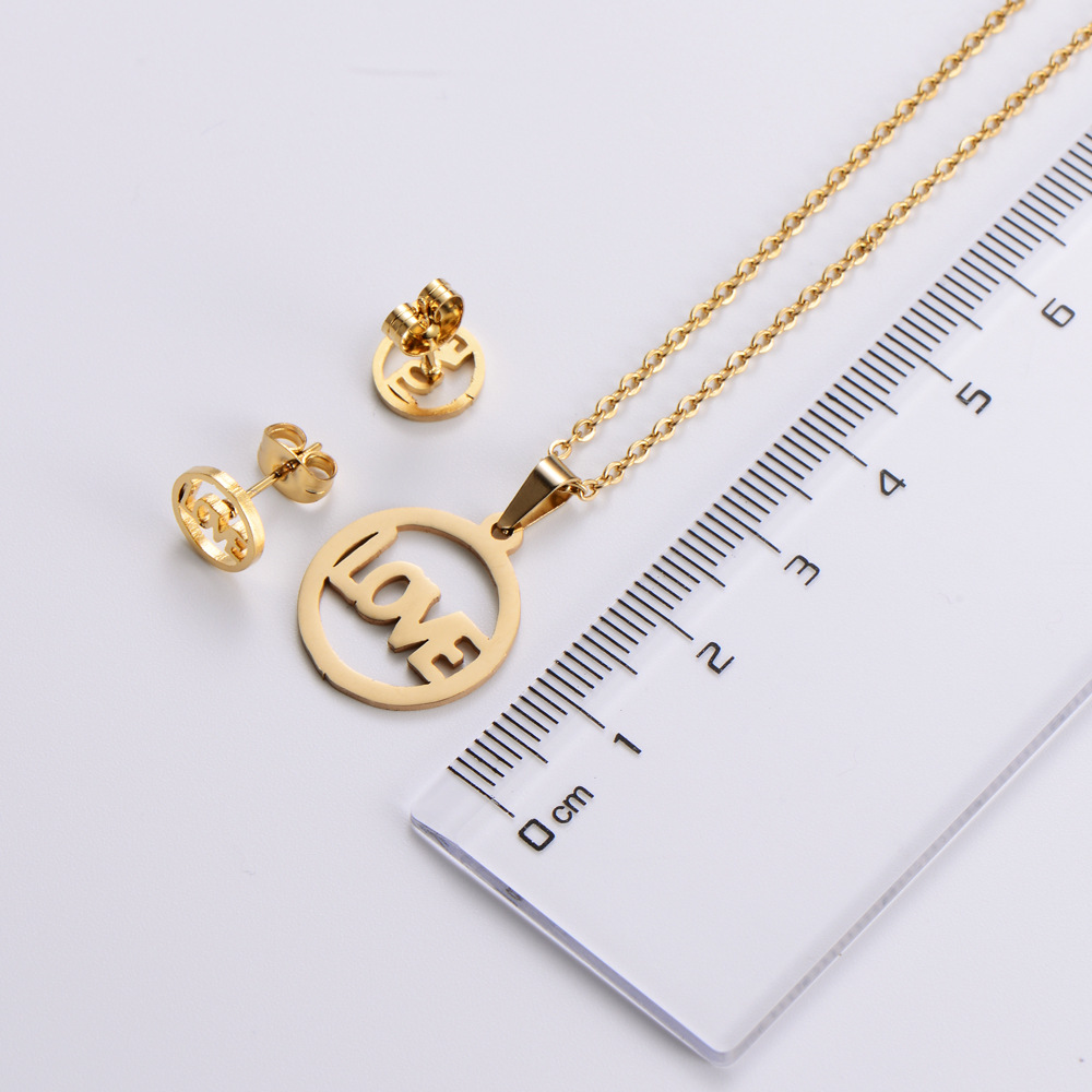 Titanium Steel Jewelry Heart Element Pendant Simple LOVE Earrings Necklace Set