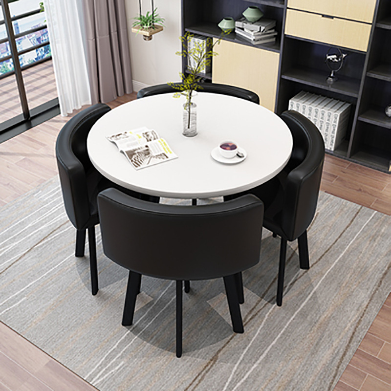 Black 80cm round table + 4 leather chairs