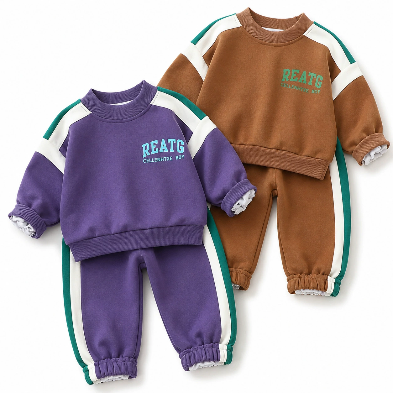 Chinese Boys Alphabet Color Round Neck Sweater Set