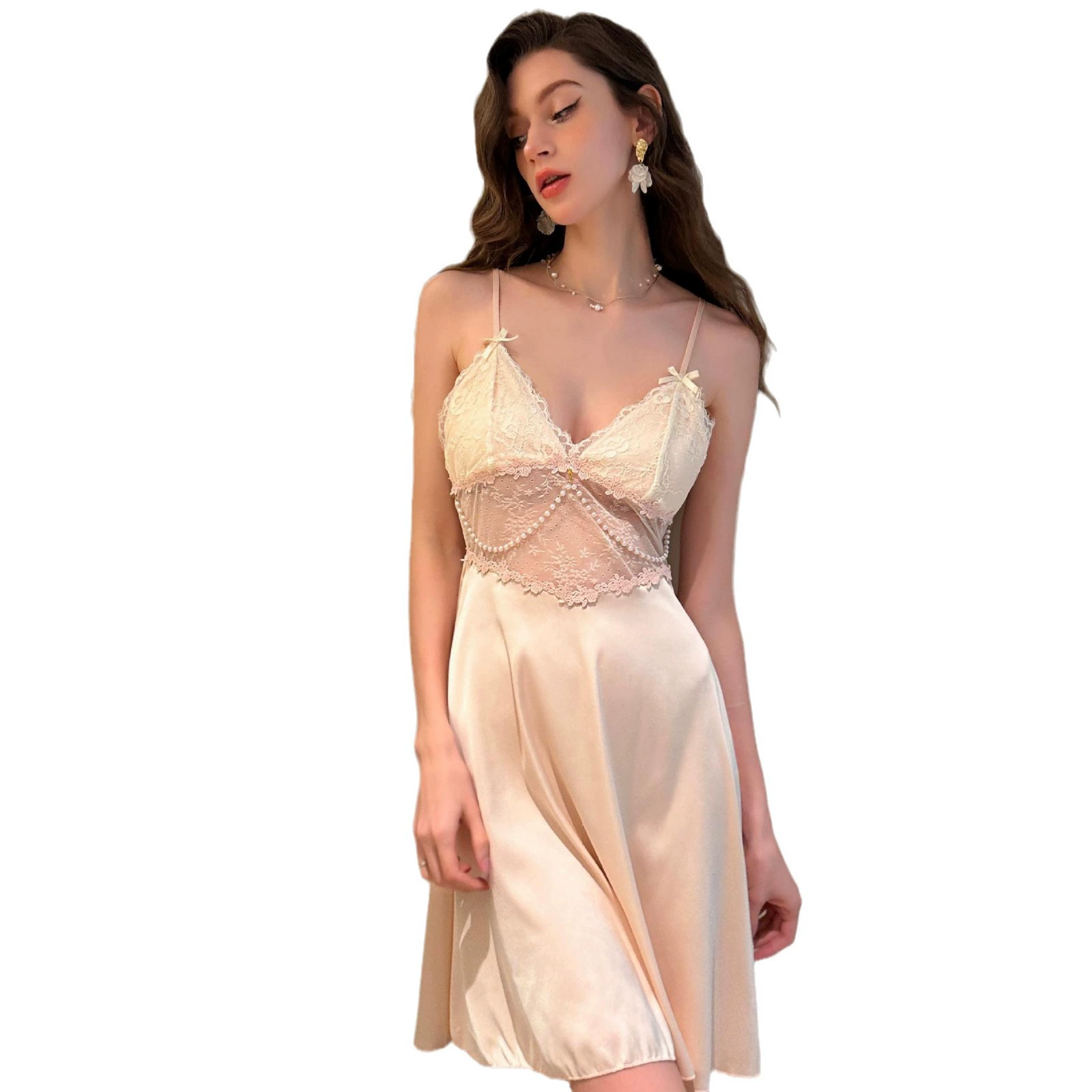 Sexy пижама, кружевное прозрачное нижнее белье, топ с чашками, Slip-dress