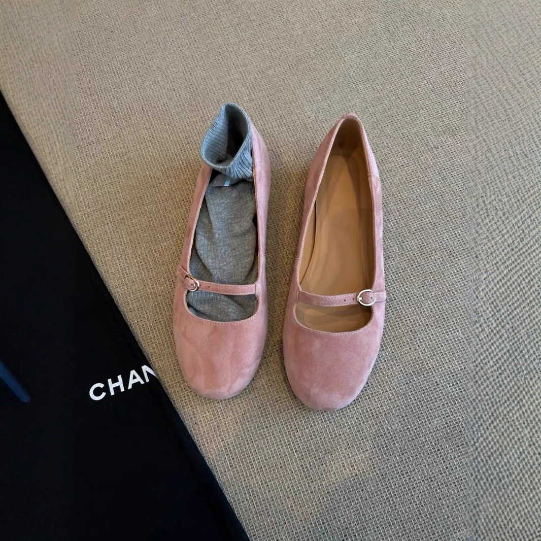 Sheepskin version ~ retro evening wind round head Mary Jane shoes women's shallow mouth soft bottom flat ballet shoes