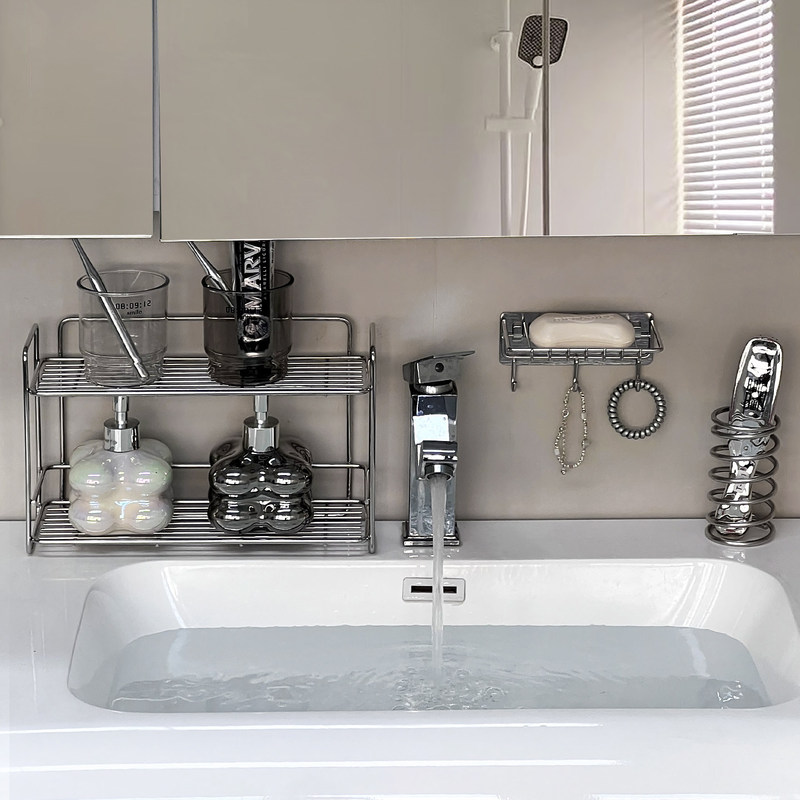 Bathroom sink shelf, high-end 304 stainless steel soap holder, no-drill soap storage rack Bathroom sink shelf, high-end 304 stainless steel soap holder, no-drill soap storage rack