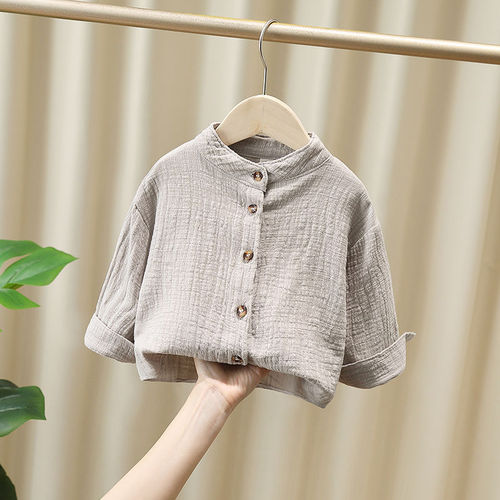 Men and girls 'shirts in spring and autumn, new children's cotton and linen shirts, thin Western-style men and women's baby bottoming shirts, warm tops