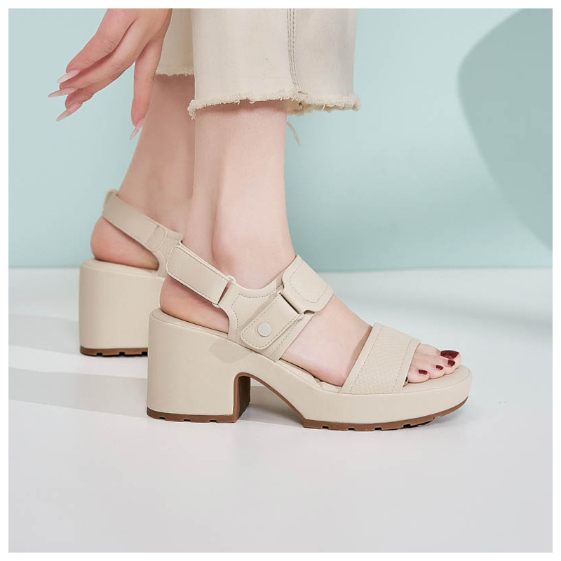 Dép sandal nữ đế dày quai Velcro mùa xuân hè 2025 — Màu đen, Màu camel, Màu trắng be chi tiết 18