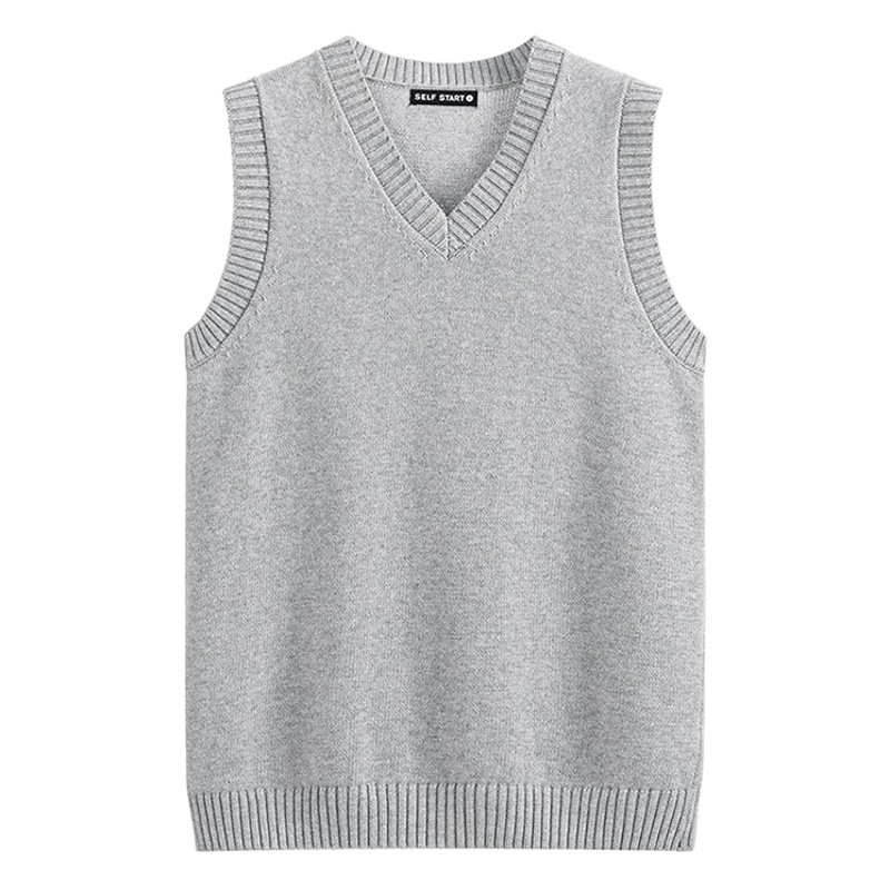 Men's Pure Cotton Knitted Vest Spring and Autumn Youth Men's Sleeveless Solid Color V-neck All-match Casual Vest Knitted Sweater for Men