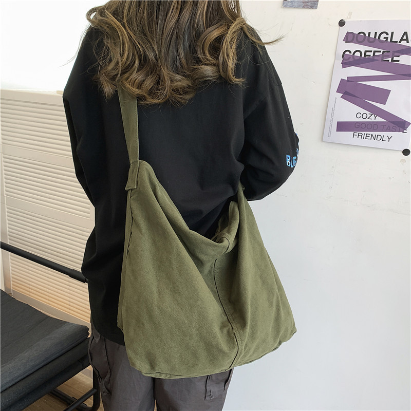 斜め掛けショルダーバッグ女子大学生授業用バッグレディース両用ins風日系大容量純色キャンバスバッグショルダーバッグ|undefined