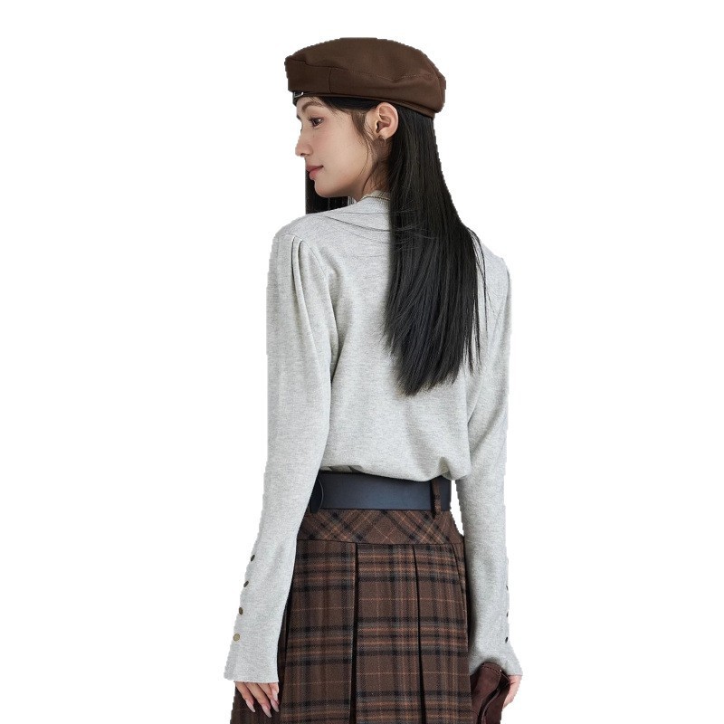 时尚洋气设计感长袖针织衫女2025春秋新款百搭显瘦打底短袖上衣|undefined