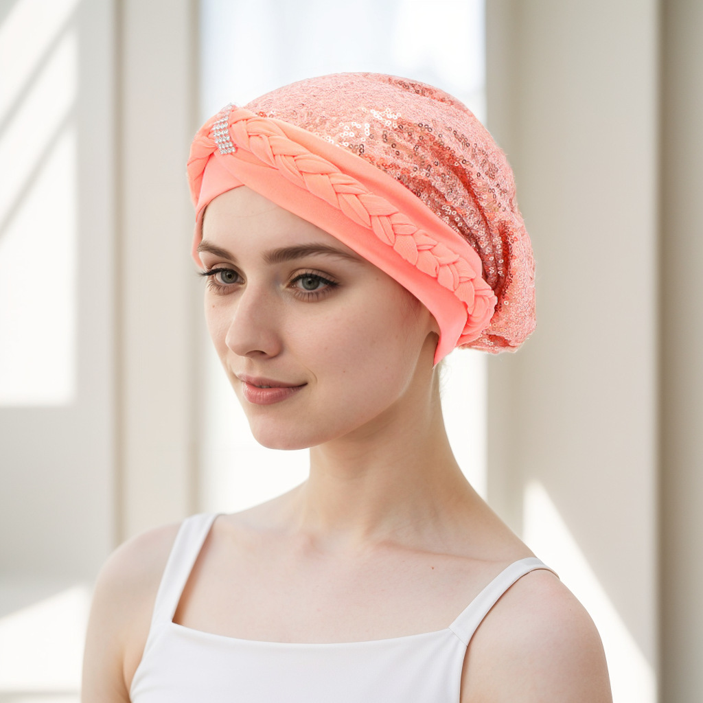 Muslim hat Milk silk with sequin braid hat Muslim hat Indian hat_voghion.com