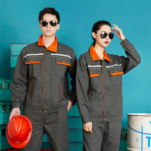 Wholesale Pure Cotton Workwear Set for Men: Spring & Autumn Long-Sleeve Safety Clothing, Reflective and Abrasion-Resistant Auto Repair Gear with Customizable Logo Printing