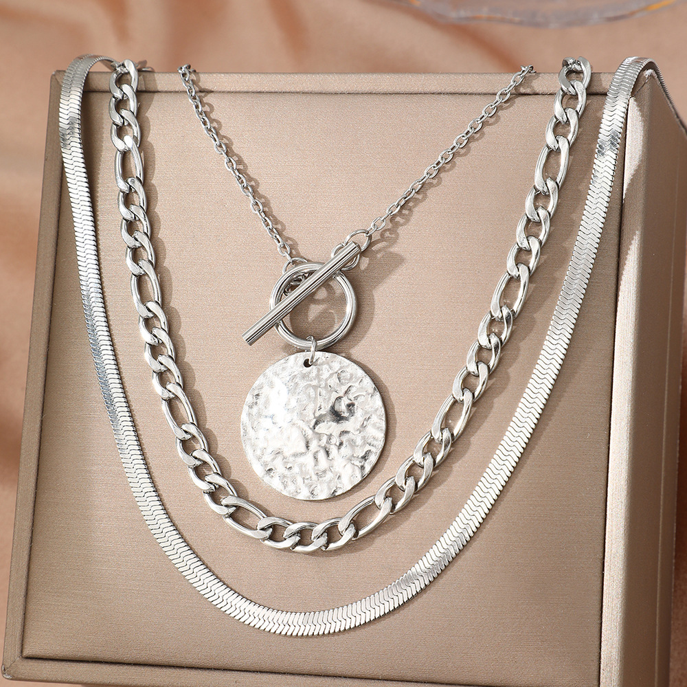 Cuban Link Necklace For Men Stainless Steel Three Layer Minimalist_voghion.com