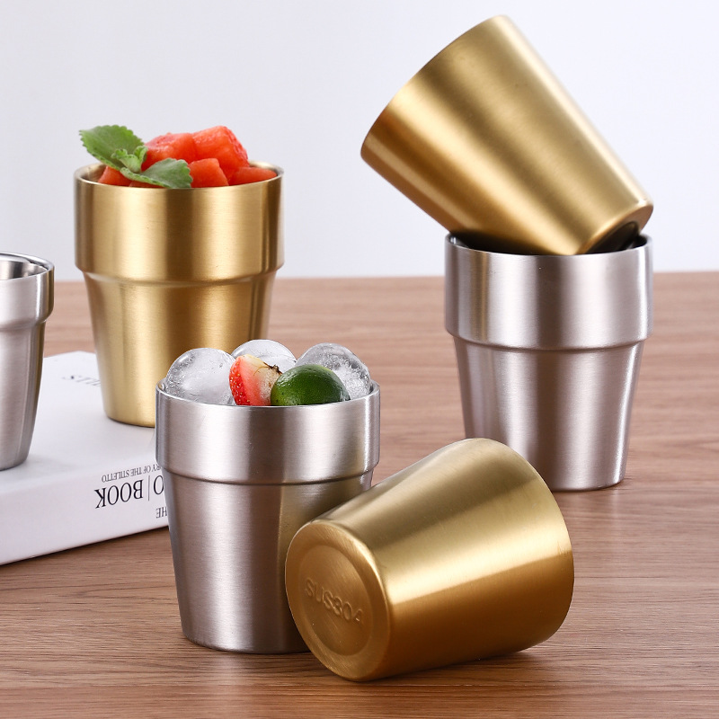 304 스테인레스 스틸 맥주 컵 더블 레이어 절연 컵 골드 냄비 식기 바베큐 음료 차 컵 케이터링 컵