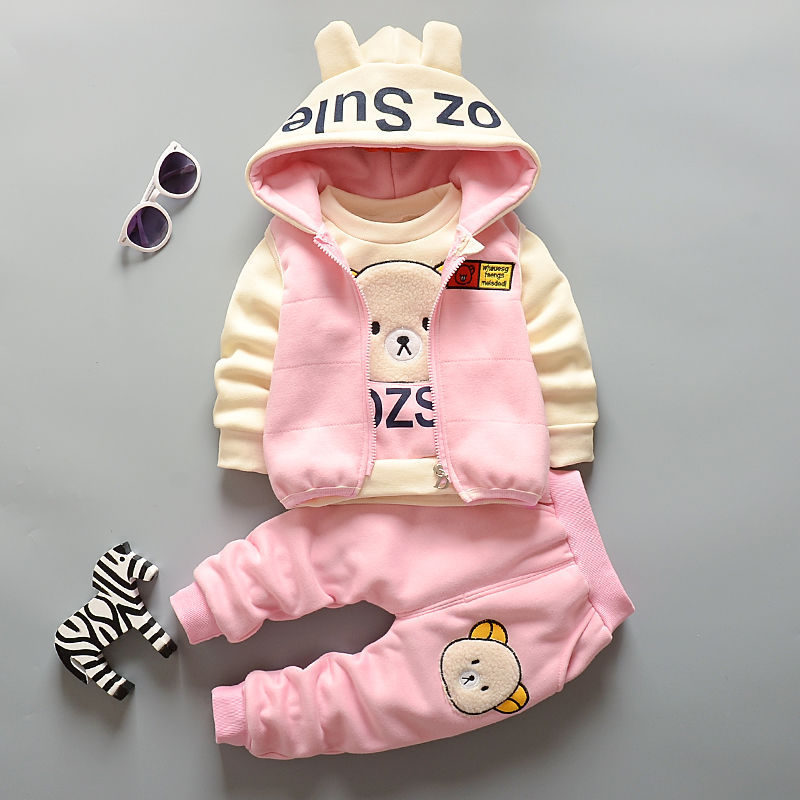 男女宝宝秋冬装套装6-12个月婴儿衣服7加绒卡通卫衣三件套0半1岁2