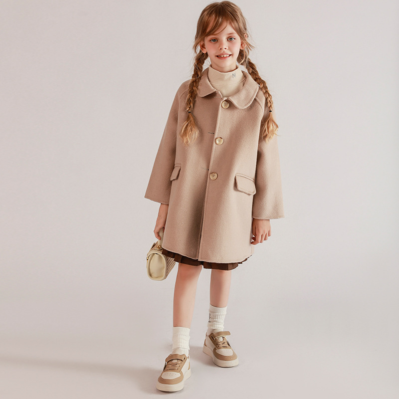 新款韩版童装呢子中长款外套轻奢儿童双面羊绒大衣男童女童羊毛呢