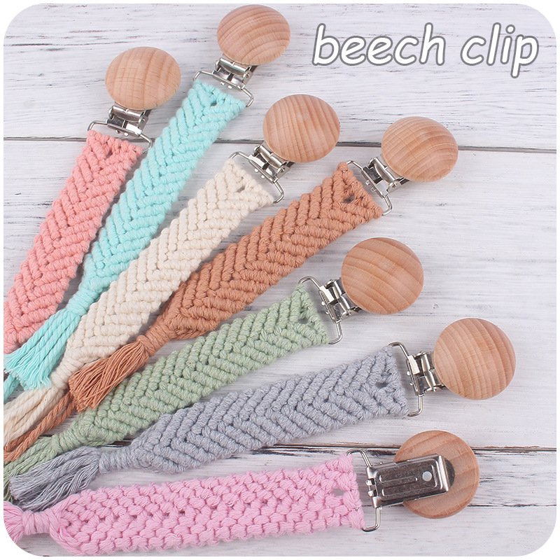 Bebé suministros de haya boca ancha boca pezón clip pezón cuerda DIY bebé creativo hecho a mano tejida algodón cuerda pezón cadena