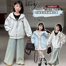女童韩系腊肠狗格子拼接开衫中大童春秋新款纯色百搭舒适拉链衫潮
