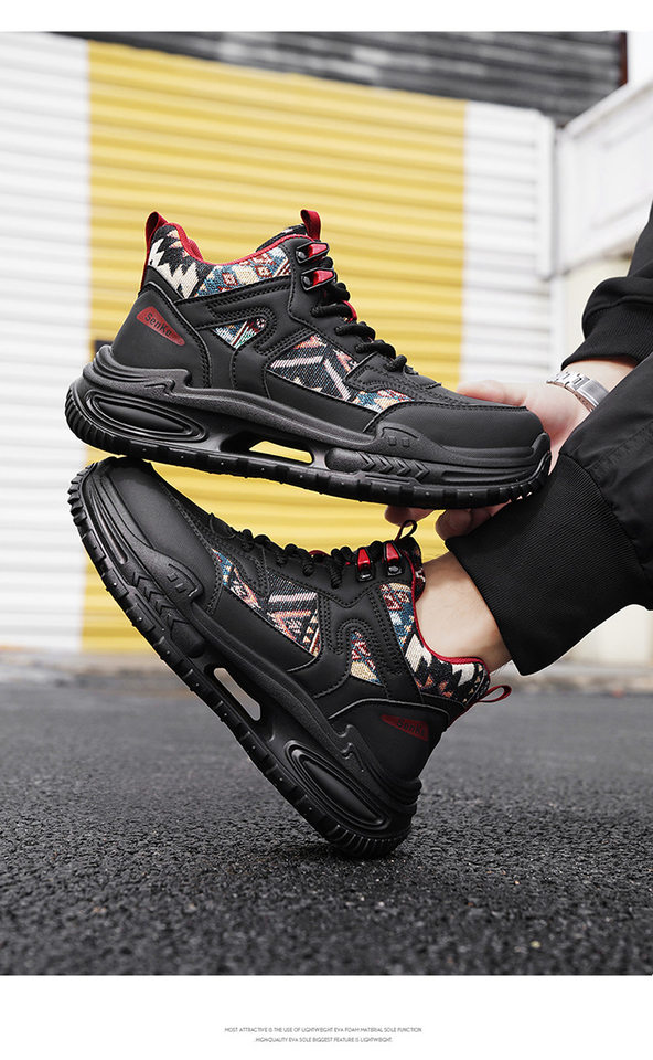 Giày thể thao nam cổ trung, giày sneaker năng động đế dày tăng chiều cao, dây buộc, phối màu — Việt Nam, màu, đen chi tiết 10