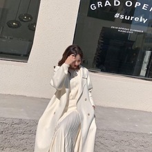 秋冬季中长款上档次白色双面绒毛呢外套女流行小个子呢子大衣