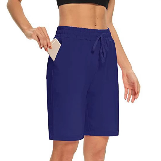 Amazon Women's Yoga Shorts Plaid Drawstring Slightly Elastic Casual Bermuda Solid Color Sports Lace-Up Five-Point Pants