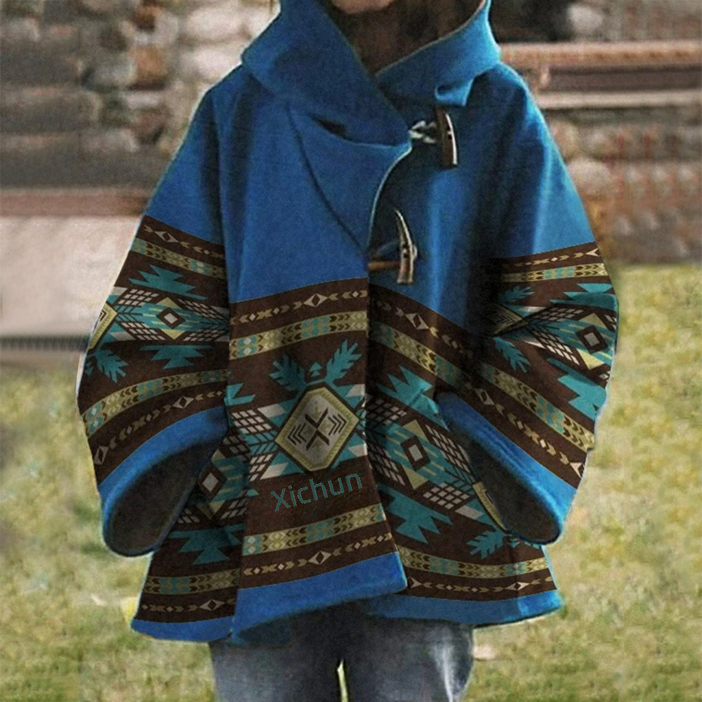 Women's Vintage Printed Woolen Coat For Autumn And Winter_voghion.com