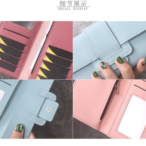  New Women's Long Wallet Tri-fold Clutch Multifunctional PU Leather Bag Korean Style Simple Fashion Wallet