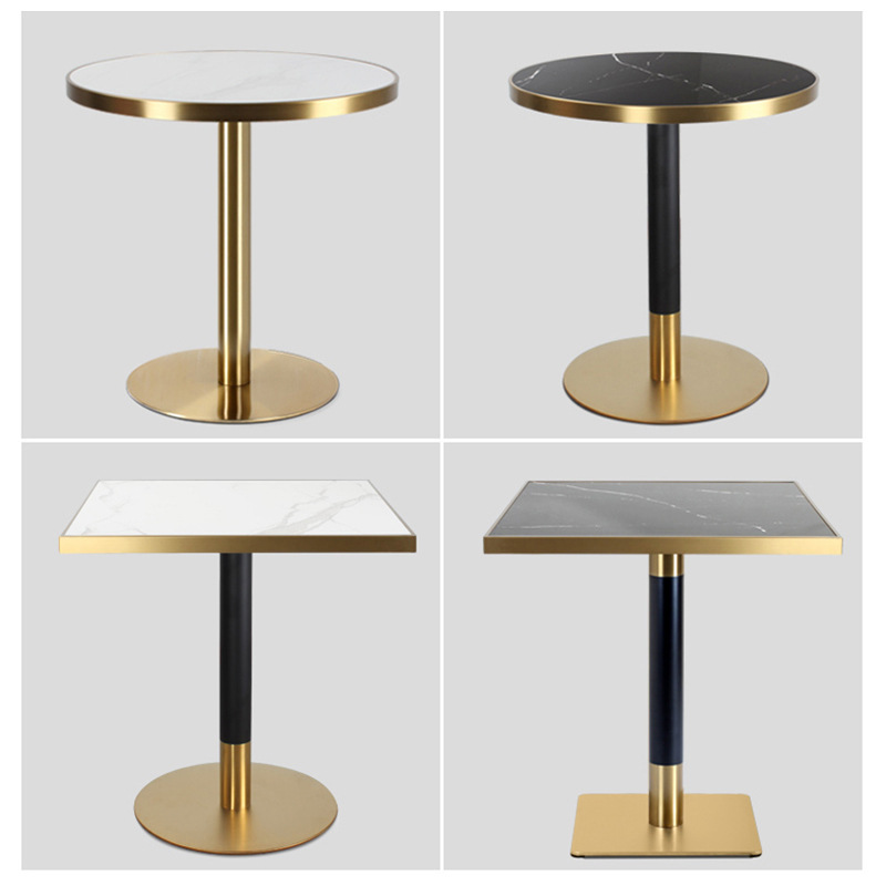 Light Luxury Rock Plate Dining Table Stainless Steel Gold-plated Edge Commercial Internet Celebrity Restaurant Hotel Restaurant Rock Plate Dining Table