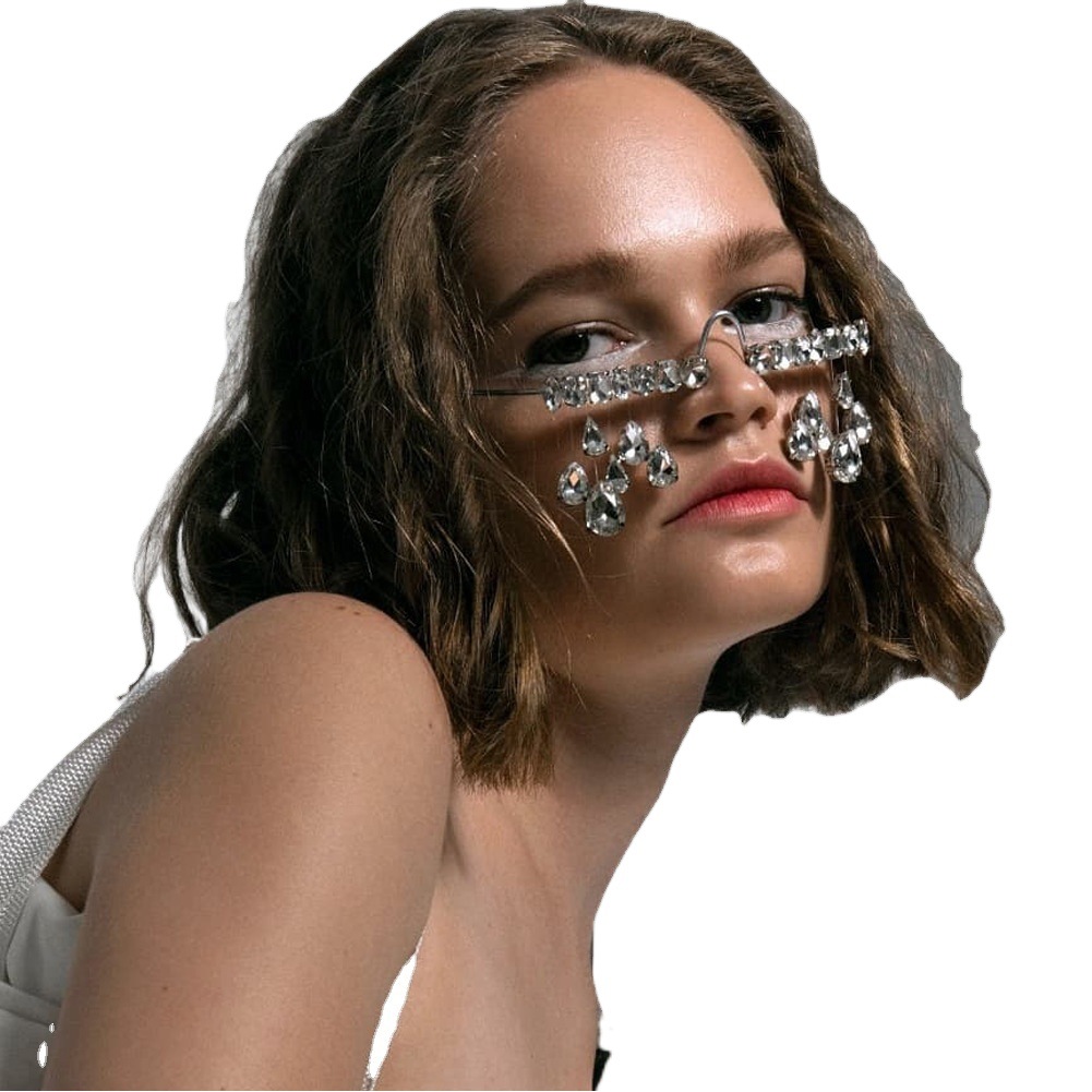 Europa y América nuevo rhinestone gafas marco personalidad de la moda exagerada borla cara accesorios ojo