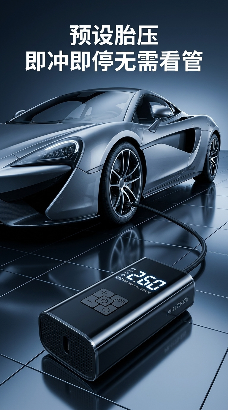 Suriu Smart Fast-Charging Car Wireless Air Pump with Digital Display for Car and Motorcycle with Automatic Start/Stop Function