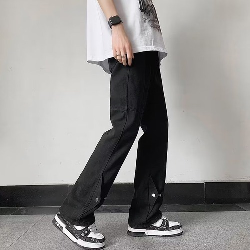 American High Street Micro-Angle Denim Pants for Men Loose Straight Leg Ground-Long Pants Streetwear Cool Brand Hipster Style Long Pants Spring and Summer