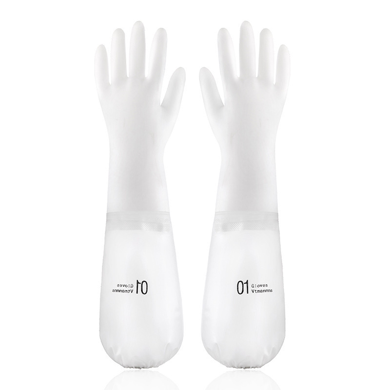 Guantes de goma para lavar platos de limpieza al por mayor guantes de lavandería cocina durable látex forrado de lana gruesa impermeable guantes domésticos