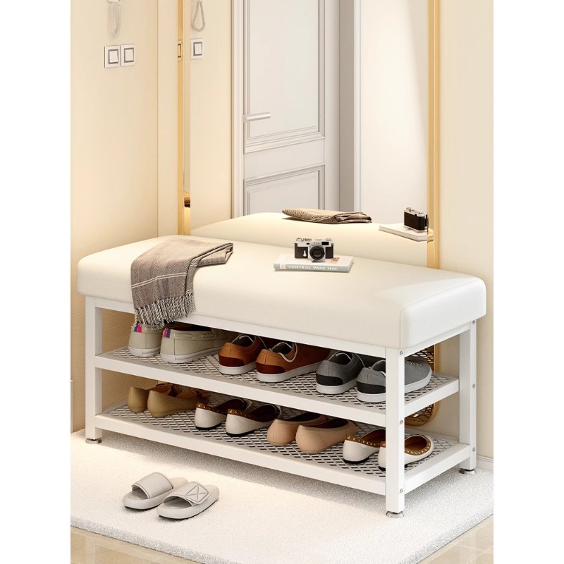 Porta de entrada simple para el hogar armario de zapatos de lujo ligero taburete largo ultra estrecho de gran capacidad paquete blando taburete de cambio de zapatos de metal