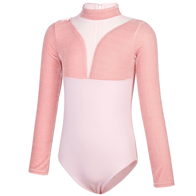 Ropa de baile Ropa de entrenamiento de terciopelo de manga larga de otoño e invierno para niñas y niños Ropa elegante de actuación de cuello alto Ropa corporal para niños