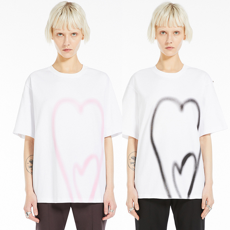 Clearance Sale at a Loss ~ No Returns or Exchanges ~ Max Large Heart Print Loose High-End Double-Sided Fabric White Women's Short Sleeve T-Shirt