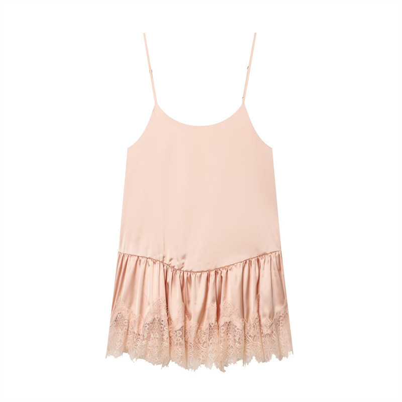 Women's Clothing 2026 Summer New Lace Detail Silk Satin Texture Strap Dress for Women Women's Clothing 2026 Summer New Lace Detail Silk Satin Texture Strap Dress for Women