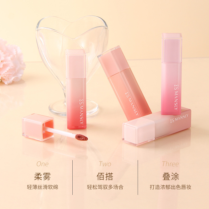 Manly gradiente tubo cuadrado pluma lápiz labial brillo de terciopelo mate niebla no es fácil de descolorar blanquear lápiz labial maquillaje al por mayor image 3