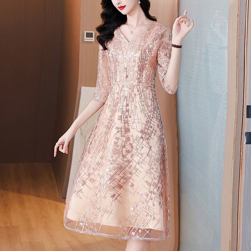 高贵年轻喜婆婆婚宴装2025新款香槟色妈妈婚宴礼服婚礼女方婆婆装|undefined