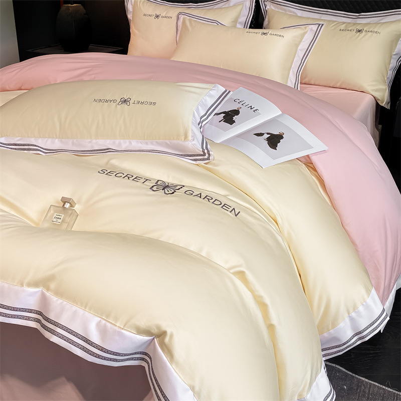 Simple ligero de lujo algodón puro cuatro piezas de sábanas de algodón ropa de cama textil doméstico cuatro estaciones tres piezas de conjunto general