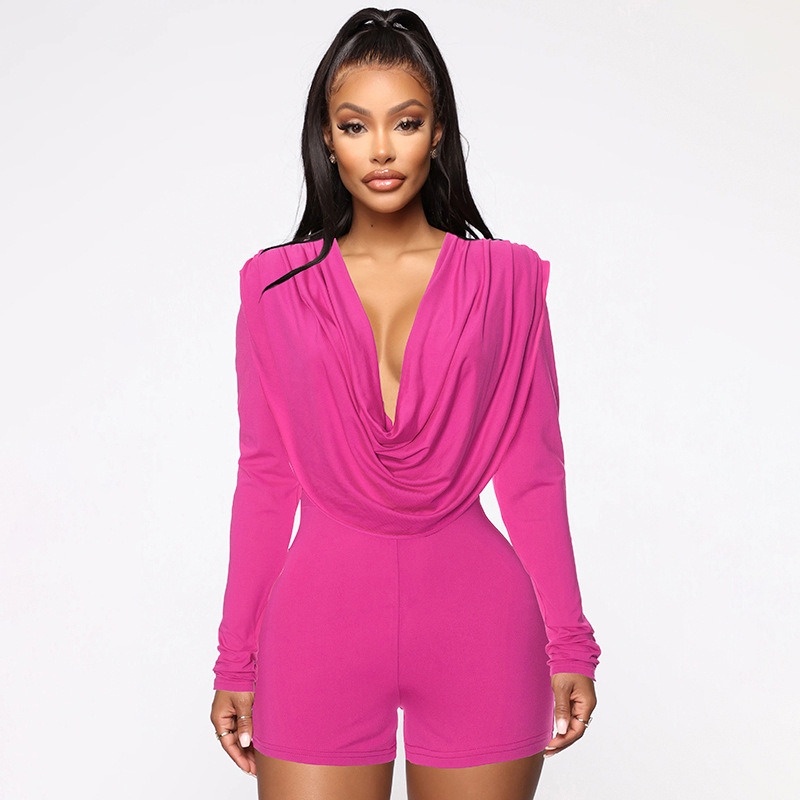 Women Clothing Sexy Swing Collar Sexy Tight Long Sleeve Romper