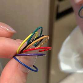 小红书同款彩色细圈套装戒指女小众设计感时尚个性冷淡风简约戒指