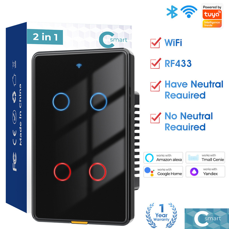 スマート Wifi ウォールタッチスイッチシングルゼロファイアバージョン米国標準 Tuya APP 音声タイミング RF リモートコントロールスイッチ|undefined
