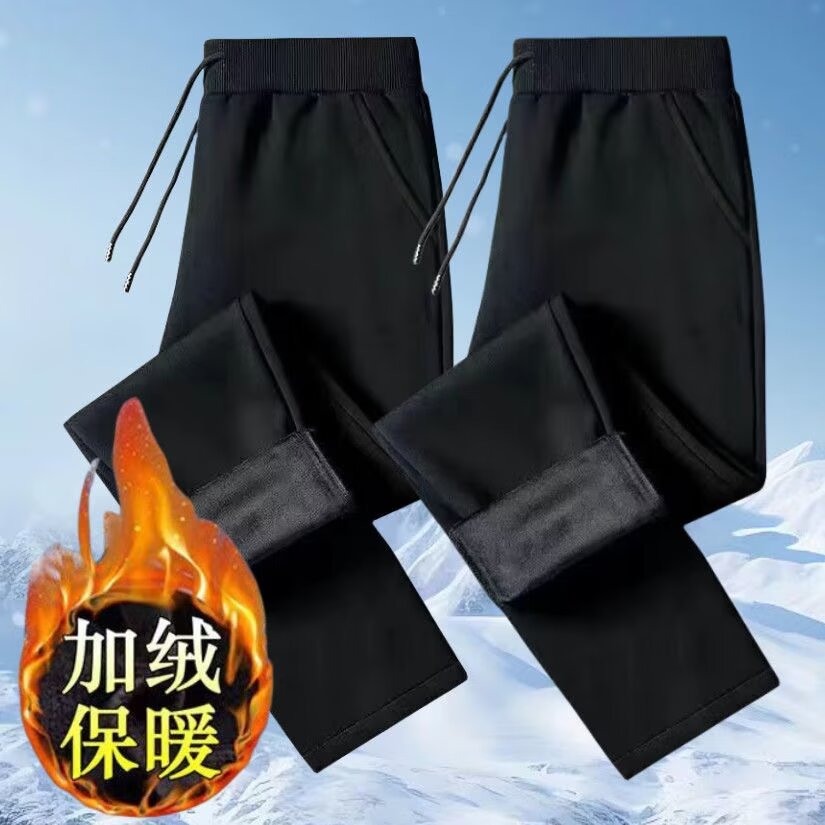 Pantalones de algodón cálidos de invierno para hombres, nuevos pantalones deportivos simples y sueltos, pantalones rectos a prueba de viento