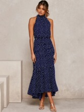 H 35299 Tie Neck Polka Dot Dress �Ҳ���������ȹ ŷ���羳��