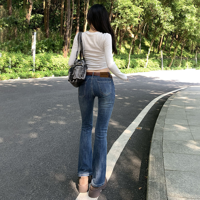 YC& Amerikaanse stijl retro jeans met lage taille, stretch, slim fit, veelzijdig en uitlopend model voor dames & broeken met extra lange pijpen_voghion.com