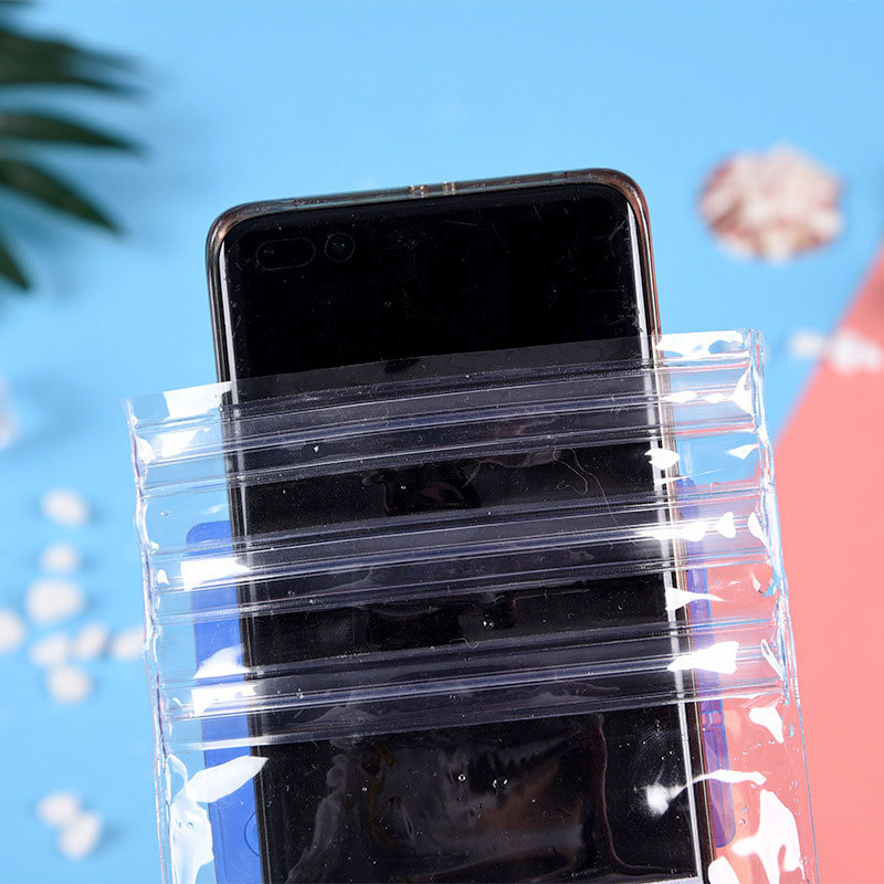 Cubierta protectora de la caja impermeable del teléfono móvil auto-sellante del cordón del velcro bolso impermeable transparente del teléfono móvil de la pantalla táctil del pvc tríptico