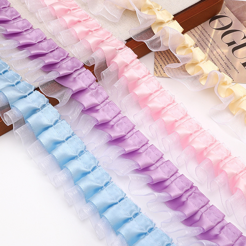 1 メートルのポリエステル二層プリーツレース diy 自家製ヘアアクセサリー頭飾りネックストラップジュエリーリボンアクセサリー装飾材料|undefined