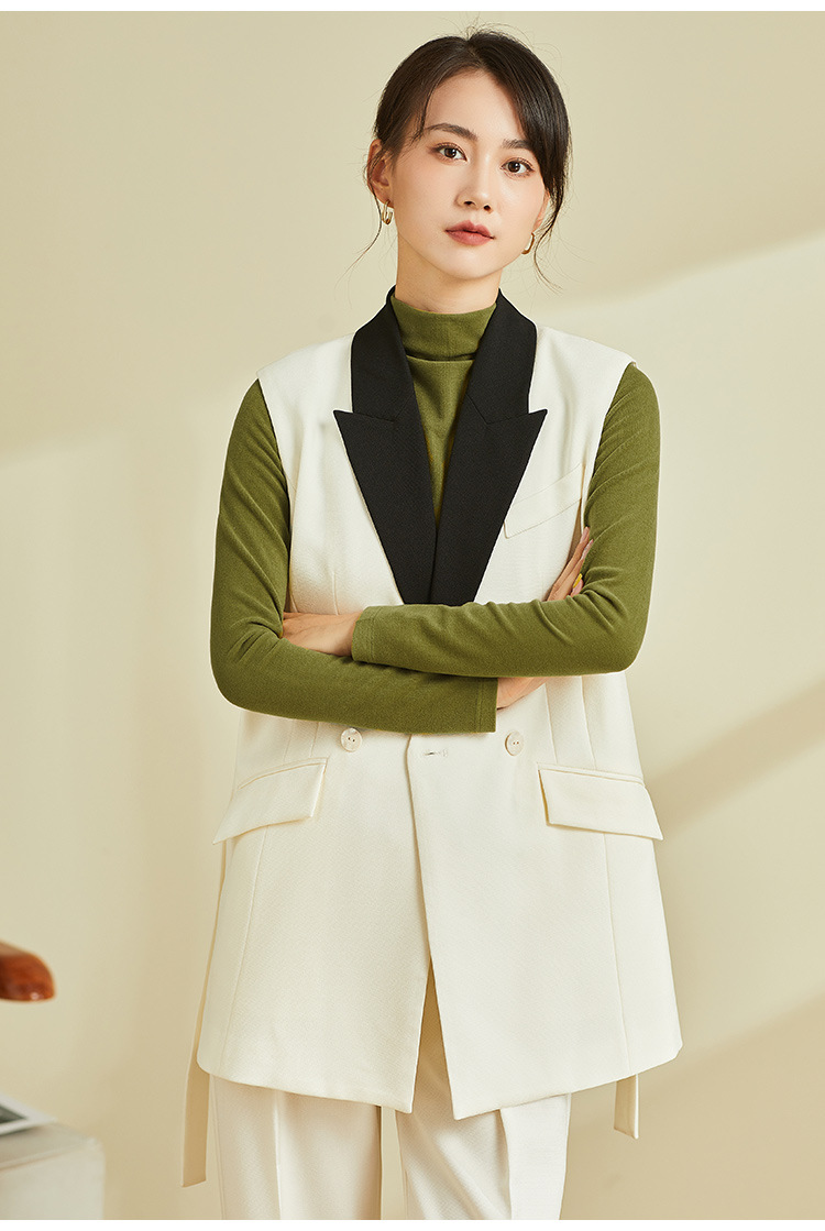 Áo vest gile nữ không tay phong cách retro, thiết kế độc đáo mặc xuân thu — Áo Vest Đen (không có cổ áo) chi tiết 11