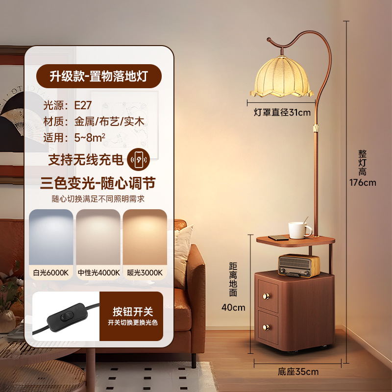 월넛 데스크탑 - 월넛 컬러 캐비닛 - 무선 충전 - 3색 디밍, 풀 스펙트럼 눈 보호 소스