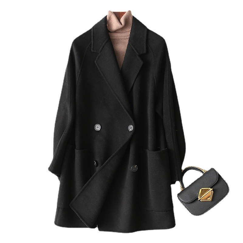 Chaqueta Corta de Lana de Doble Cara 100% Lana Hecha a Mano para Otoño e Invierno