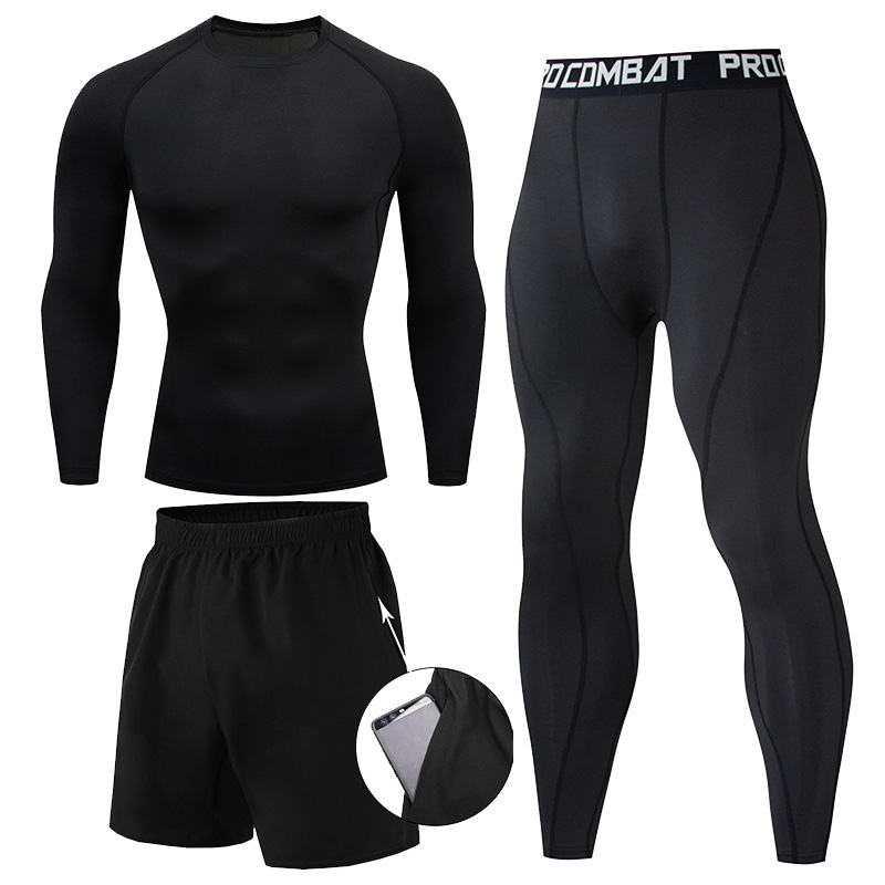 Conjunto deportivo para hombre 3 piezas – sudadera, pantalón largo, ropa de gimnasio secado rápido