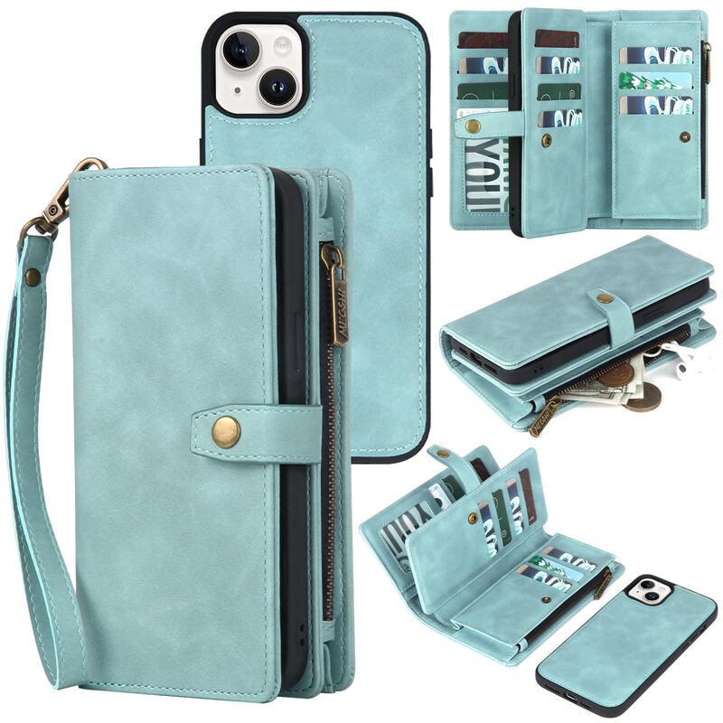 Japanese and Korean Crazy Horse Leather Wrist Strap Phone Case Business Leather Multi-Card Slot Phone Protective Case iPhone Case