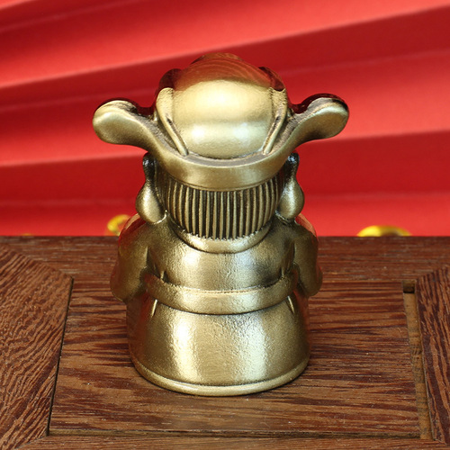 Tang Teng Enamel-coated Brass Casting God of Wealth Yuanbao with Money Transport Car Desk Ornament Creative Small Gift Polished Wire-wrapped Version